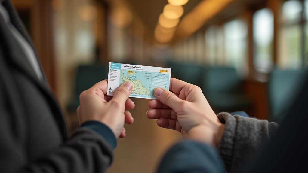 Seniora rokas tumsā ar vilciena biļeti, stacijas informācijas tabula fona redzama